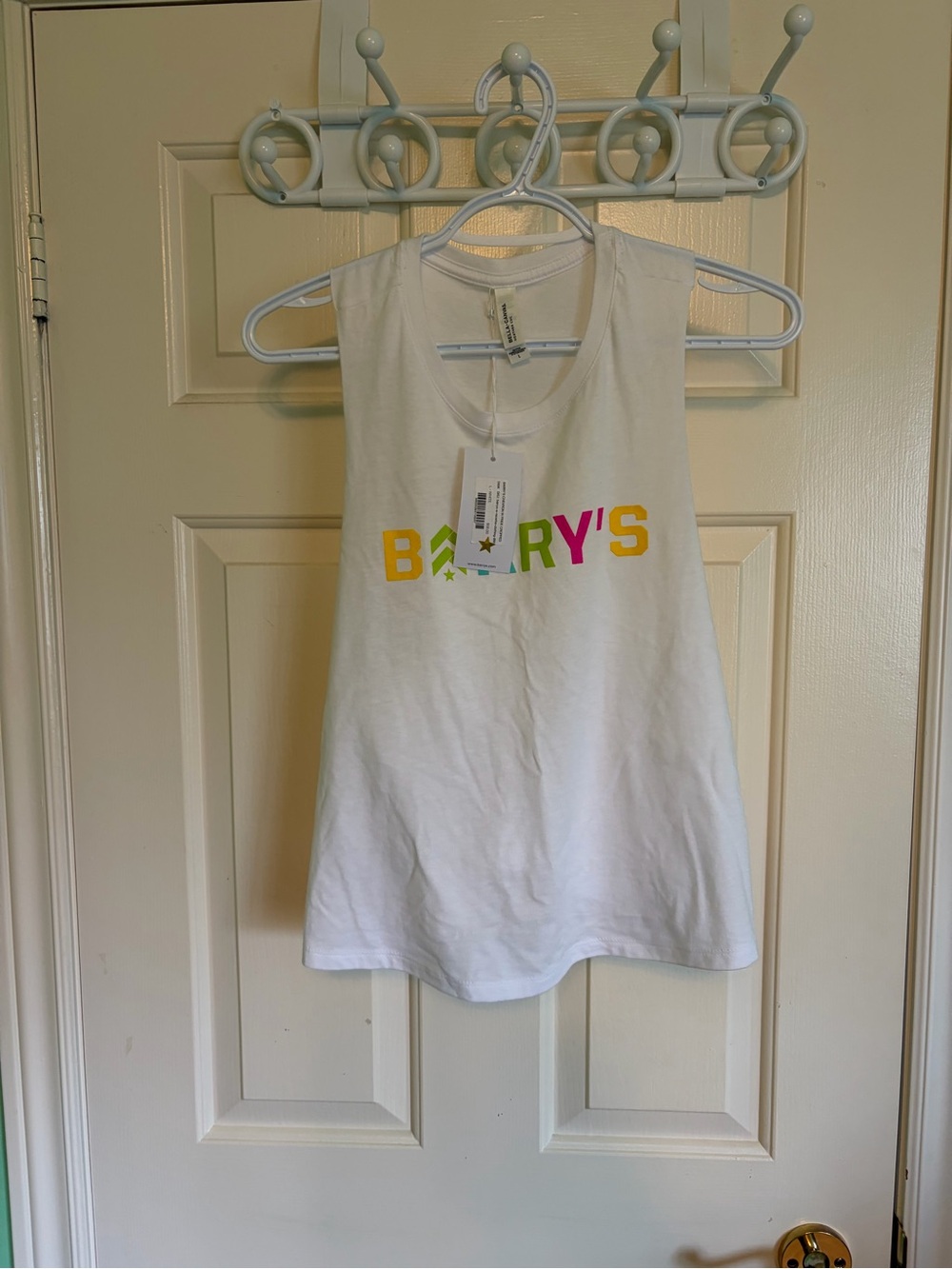 Bella Canvas White Tank Top with Multicolor 'BARRY'S' Logo